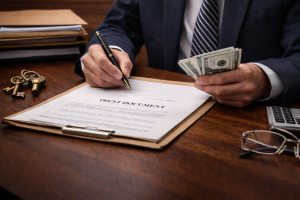 Trustee reviewing trust documents and financial records during trust administration in Florida.